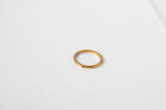 Sprig ring, 18k Gold-plated with Green stone